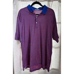 Peter Millar Polo Shirt Mens XL Red Blue Stripe Golf EUC